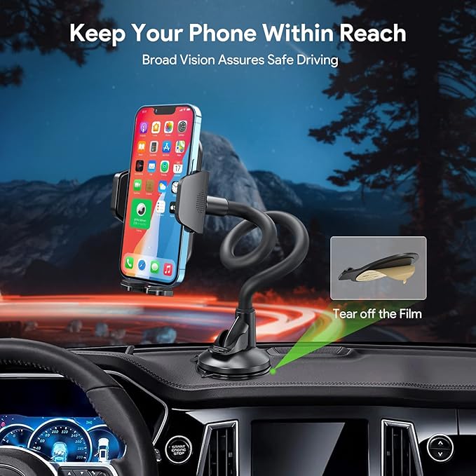Esoulk 11-inch Gooseneck Car Phone Holder,Heavy Duty Phone Holder for Truck, Flexibile Long Arm Anti Shake stabilizer Windshield Car Phone Mount Suction Cup,Fit for iPhone, Samsung &Other Cellphone