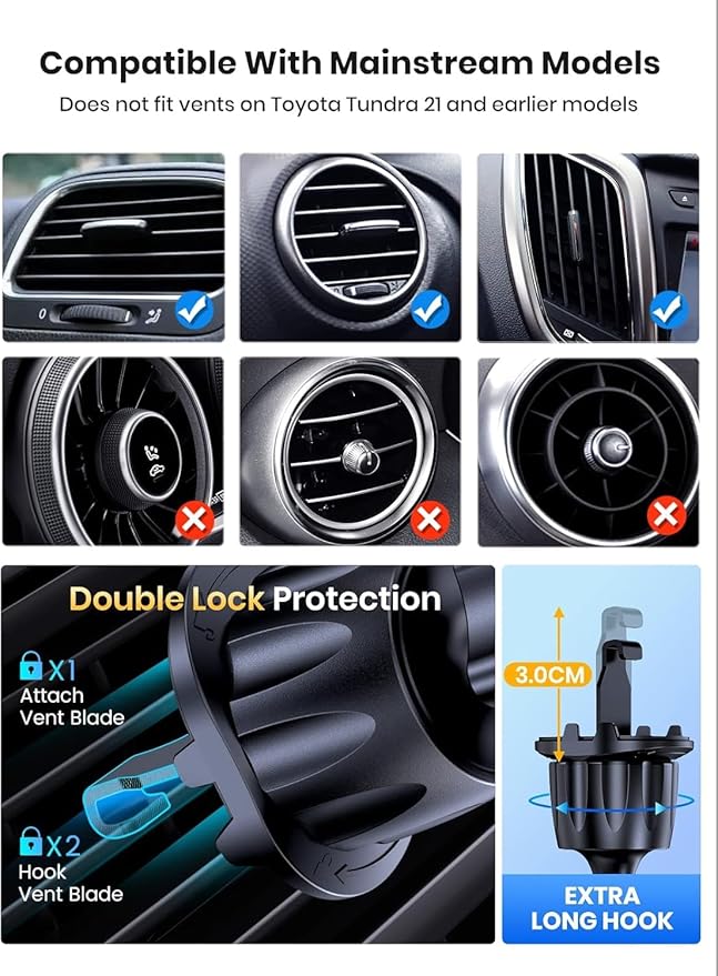 KNZ Car Phone Holder Dashboard Windscreen Vent Clip Handsfree Mobile Mount Stand Cradle for 16 15 Pro Max 14 13 12 All Phones (Black)