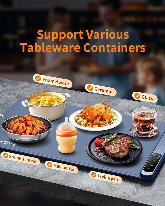 Electric Warming Tray, Food Warming Mat with 6 Level Temperature Settings & 6 Hours Timer, Graphene Full Surface Rapid Heating, Auto Shut-Off, Roll Up Food Warmers for Countertop, Parties