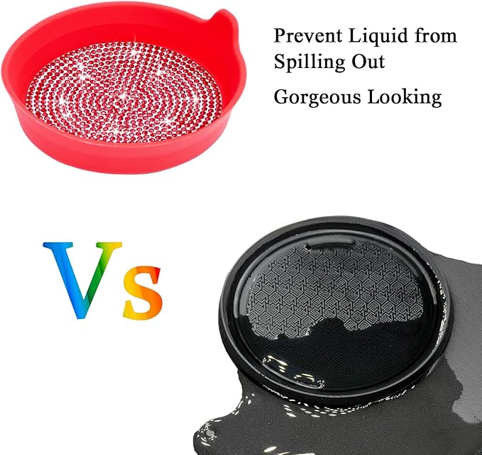Amooca Car Cup Coaster Universal Non-Slip Cup Holders Bling Crystal Rhinestone Car Interior Accessories 2 Pack Red Whole Rhinestone
