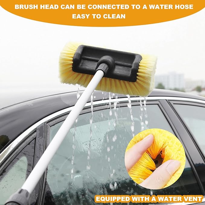 Car Wash Brush Long Handle Car Cleaning Brush with Universal Joint Angle Adapter Soft Bristle No Scratch Car Cleaning Tools for Car RV Truck Boat Deck Window House Siding