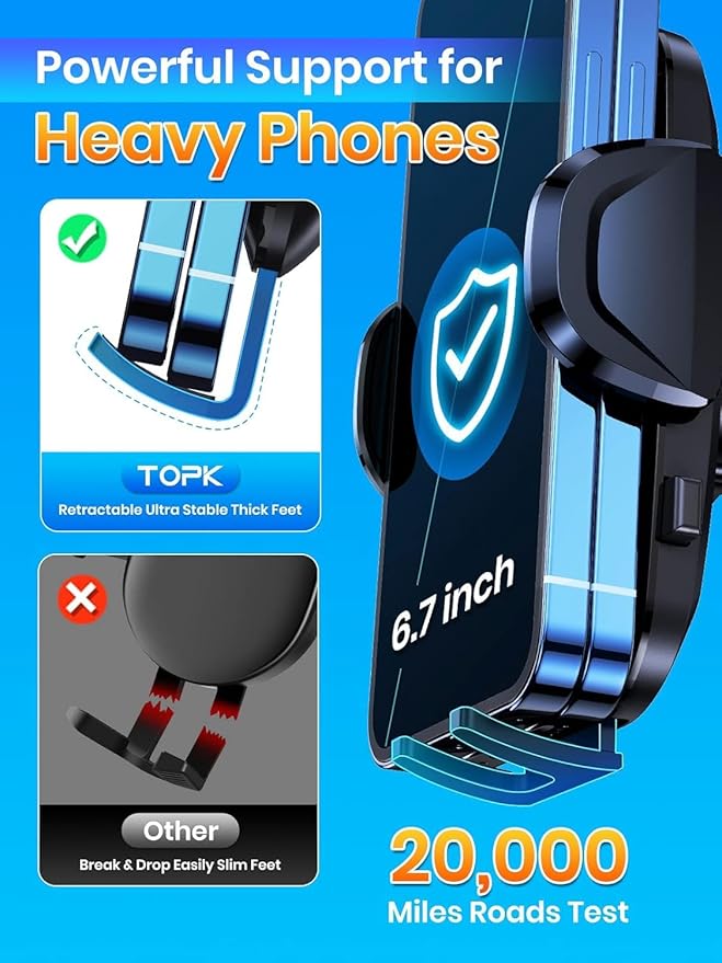 KNZ Car Phone Holder Dashboard Windscreen Vent Clip Handsfree Mobile Mount Stand Cradle for 16 15 Pro Max 14 13 12 All Phones (Black)
