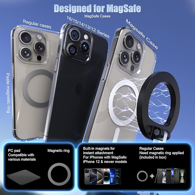 Magnetic Phone Holder for Car Super Magnet, 360°Adjustable Portable Foldable Phone Mount for Dashboard/Gym/Mirror/Shower, Compatible with iPhone 16 Pro Max/15/14/13/12 & Android Magsafe Case (Black)