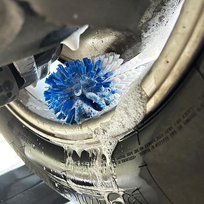 Car Wheel Brush Kit, Soft Drill Wheel Cleaner Brush, Tire Brush, Detailing Brush, and Detailing Pads, No Scratches Car Wheel Cleaning Kit for Wheels, Tires, Rims, Engines, Exhaust(Blue+White, 6 Pack)