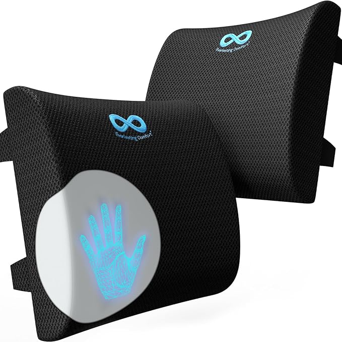 Everlasting Comfort Lumbar Support Cushion for Car Seat - Memory Foam Back Cover for Car - Lumbar Support Promotes Better Posture, Back Pain Relief - Ideal for Driving