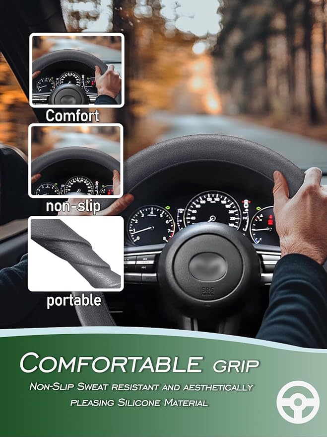 LRITER Car Steering Wheel Cover, Non-Slip Silicone Material, Multiple Color Choices, Universal Auto Parts Steering Wheel Cover, Suitable for Most Cars (Grey2PCS)