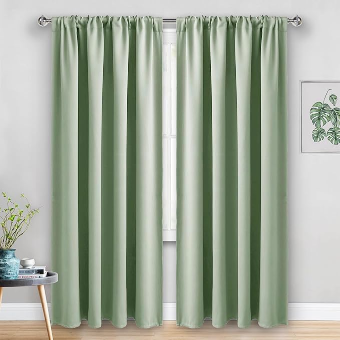 JIUZHEN Blackout Curtains for Bedroom - 60 Inch Extra Wide Thermal Insulated Room Darkening Privacy Soundproof Curtains for Living Room, Set of 2 Panels with Tiebacks, 60 x 84 inches, Light Green