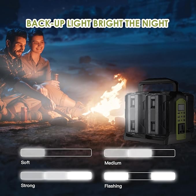 350W Power Inverter 4 Port Pure Sine Wave Inverter Compatible with Ryobi 40V Li-ion Battery, DC 40V to AC 120V with AC Outlet, USB Port, Type-C Port, 300LM LED Light for Camping Emergency