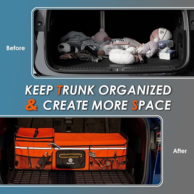 Car Trunk Organizer | 95L, 35"x13.8"x11.8" | 26L Ice Pack Included | Waterproof, Foldable | Trunk Organizers & Storage for SUV/Cars | For Men & Women - Orange-M004