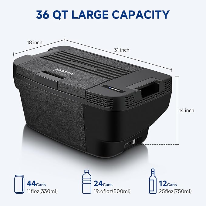 BODEGACOOLER 35L Built-In Car Refrigerator for Tesla Model Y- Ultra-Quiet Fast Cooling to -4℉, Smart App Control, Space-Saving Design for Camping & Road Trips 12/24V DC/AC,-4℉-68℉
