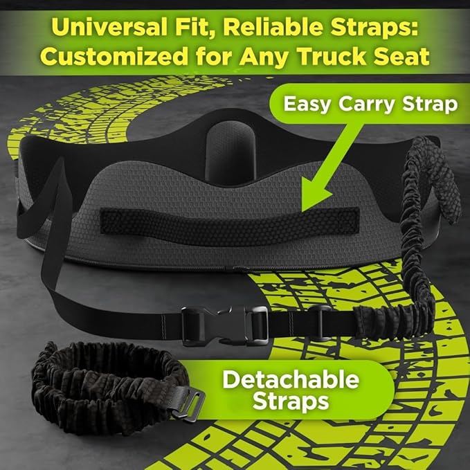 Large Truck Seat Cushion for Truck Driver Seat Cushion - Upgraded Back Support, CertiPUR-USยฎ Certified - Thick Memory Foam, Pain Relief for Hours of Driving, Trucker Approved Big Rig - Black