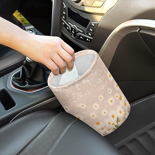 Cute Flower Daisy Car Trash Can Car Bag Accessories Interior Cute Garbage Bin Hanging Portable Dustbin Bin Waste Basket Collapsible Small Trash Can Easy to Clean