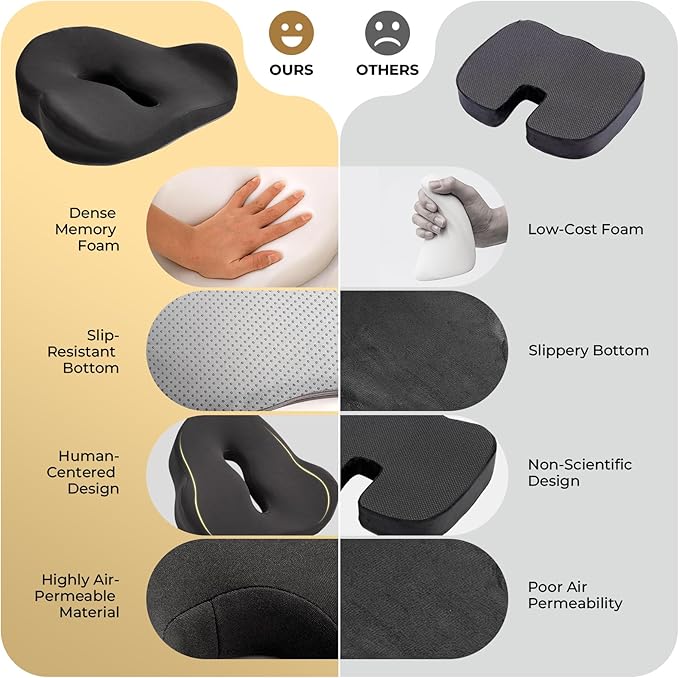 Petite Memory Foam Seat Cushion for Office Chair &Car - Cushion for Small Body Frames, Non-Slip Base & 3D Sleep Mask (Black)