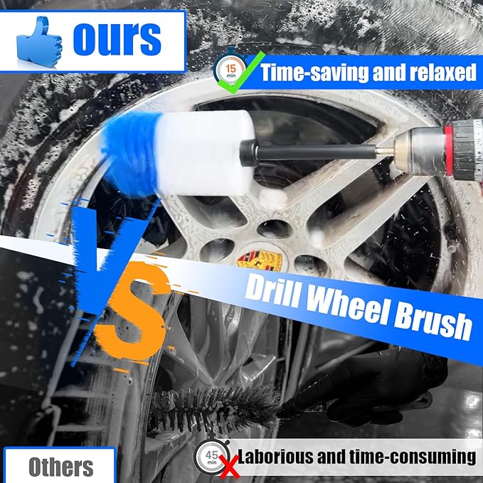 Car Wheel Brush Kit, Soft Drill Wheel Cleaner Brush, Tire Brush, Detailing Brush, and Detailing Pads, No Scratches Car Wheel Cleaning Kit for Wheels, Tires, Rims, Engines, Exhaust(Blue+White, 6 Pack)