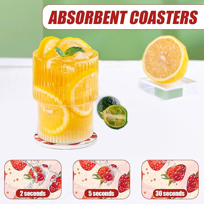 Cute Strawberry Car Coasters for Cup Holders, Absorbent Ceramic Car Coaster Car Cup Holder Coaster Car Accessories for Women Men (2 Pack)
