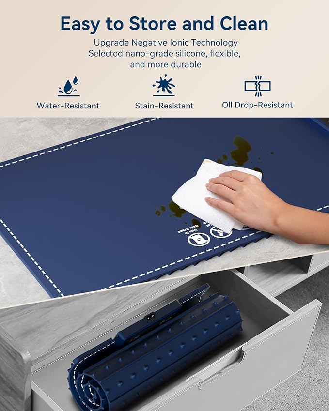 Negative ion Food Warming Mat with Adjustable Temperature,Foldable Electric Warming Tray for Parties Features 3 Modes & Fast Heating,Roll Up Food Warmer for Parties,Shabbat,Christmas (Navy Blue)