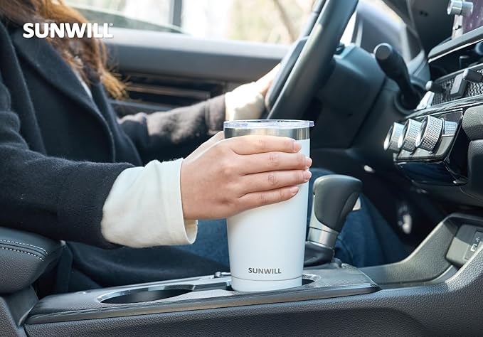 SUNWILL Travel Coffee Tumbler 20 oz, Insulated Mug with Lid, Stainless Steel Cup for Hot and Cold Drinks, Powder Coated White
