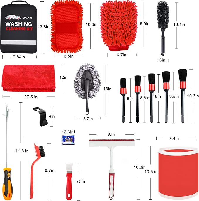 Car Wash Kit Car Wash Cleaning Kit Car Wash Foam Gun Sprayer Microfiber Sponge and Towels Car Foam Gun Tire Brush Collapsible Bucket Car Washing Kit
