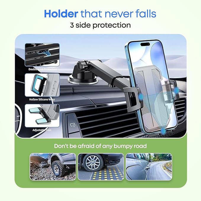 3-in-1 Cellphone Holder for Car - 360° Adjustable 2025 & Strong Suction Cup Phone Mount - Windshield Air Vent & Dashboard Cell Phone Holder - Truck Accessories Stand for iPhone Max 16 15 14