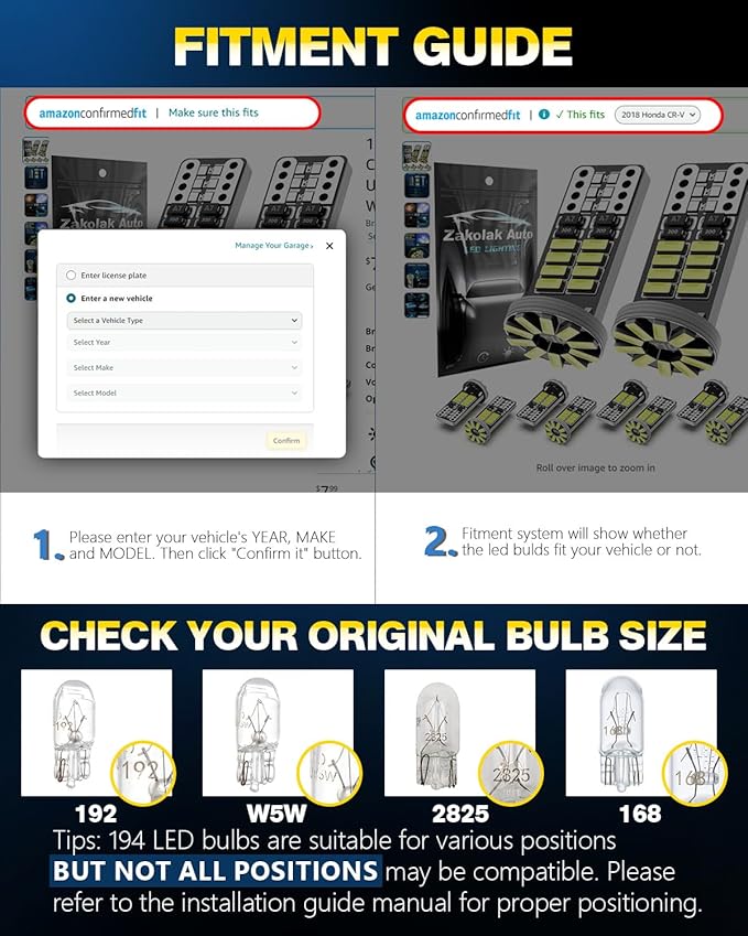10Pcs 194 T10 168 W5W 2825 LED Bulb, Super Bright LED Car Interior Dome Map Camper RV License Plate Light Bulbs, Upgraded 25-SMD 3014 Chipsets 12V 400LM Ice Blue