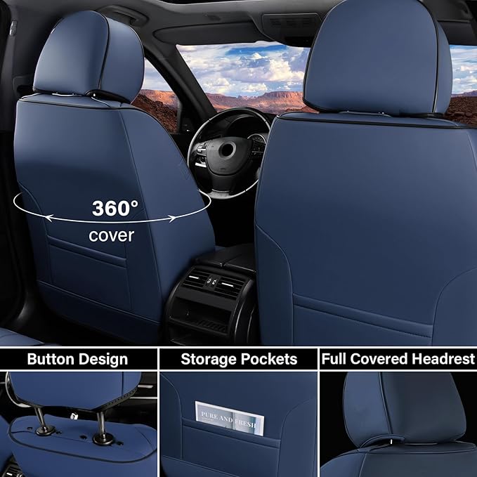 Coverado Car Seat Covers Front, Seat Covers for Cars, Waterproof 2-Pack Car Seat Cushions, Leather Carseat Seat Protectors, Universal Seat Covers Fit for Most Sedans SUV Pick-up Trucks(Blue&Black)