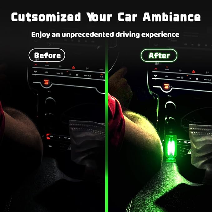 Retro Car Bulbs, No Pole Touch Dimmable USB & Battery Lighted LED Car Interior Atmosphere Lamp, Automotive Interface Mood Night Lights, Mini Portable Camping Lights Decorations (Green, 2Pack)