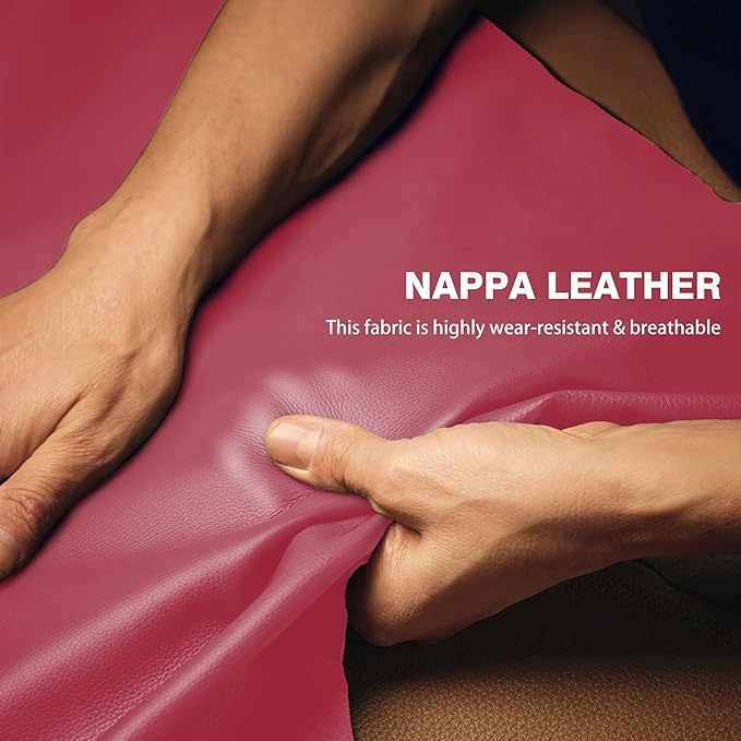 【2025 Model】 Premium Nappa Leather Car Steering Wheel Cover for Men Women, Non-Slip, Breathable, Universal 15 inches Steering Wheels, Red