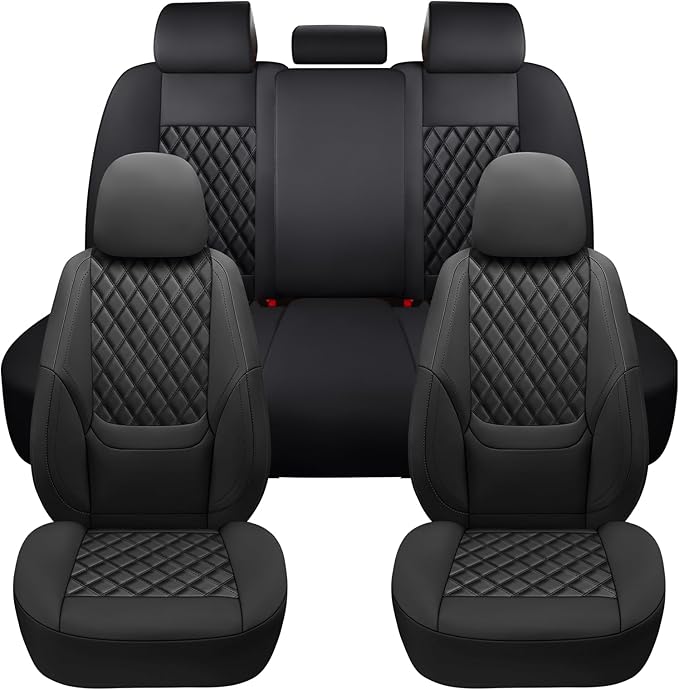 NS YOLO Full Coverage Leather Car Seat Covers Full Set,Waterproof Seat Covers for Cars,SUVs Pick-up Truck, Car Seat Cushion,Car Seat Protector,Black Seat Cover with 5 Seats
