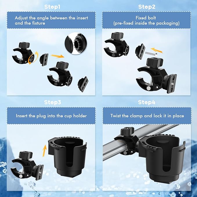 Cup Holder with 0.6"-1.5" Aluminum Clamp - Drink Holder for ATV, Motorcycle, Bike, Wheelchair, Golf Cart, Fits Maximum Diameter of 3.38 inches Bottles.