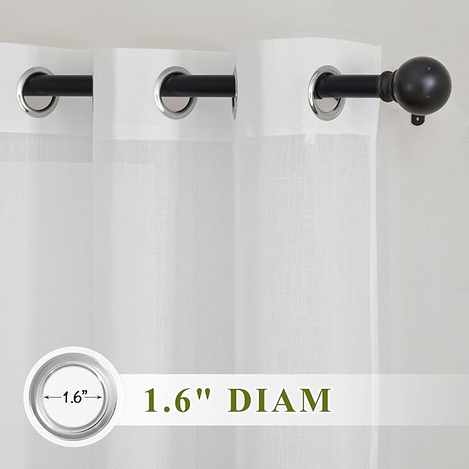 NICETOWN White Linen Sheer 90 inch Curtains for Living Room, Grommet Semi Sheer Window Treatment Linen Blend Privacy with Light Filtering Drapes for Farmhouse/Cottage, W36 x L90, 2 Panels