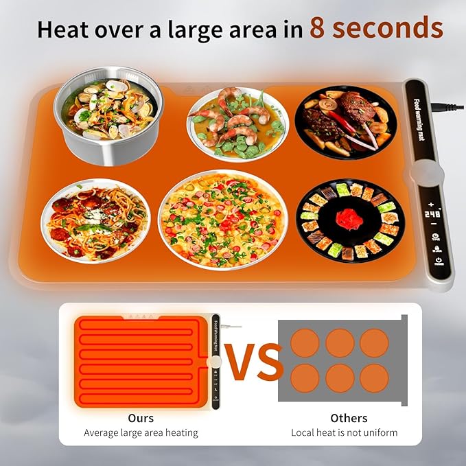 Warming Mat for Food, Food Warmers for Parties Buffet, 9 Temp Levels, Timer, Waterproof, Heat Insulating, Dishwasher-Safe, for Home, Bread Dough to Rise(Gray)