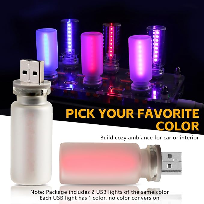 2PCS USB Lights for Car, Retro LED Car Interior Lamp Ambient Lighting, Universal USB Plug Lights for Cars, bedrooms, Camping, Parties, Frosted Glass Bottle Decorative Night Light, Red Light