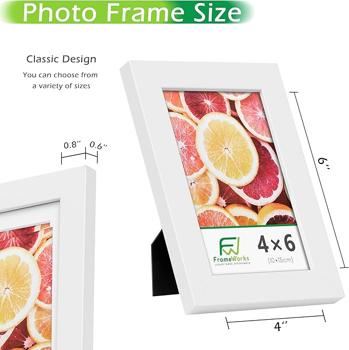 FrameWorks 2-Pack, 4x6 Picture Frame, White – Classic Wooden Photo Frame with Tempered Glass, Modern Matte Finish for Prints, Posters, Certificates & Wall Decor – Gallery-Ready