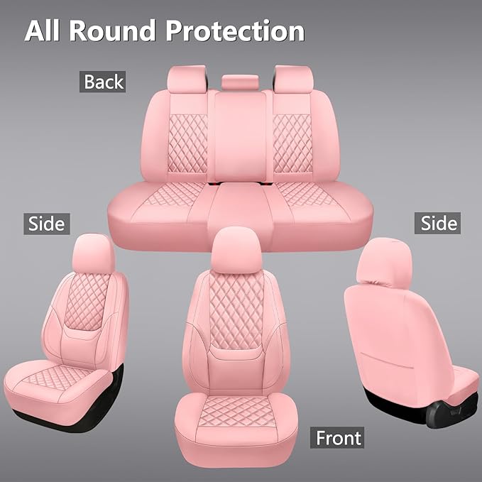 NS YOLO Leather Car Seat Covers Full Set, Universal Fit for Cars Trucks,SUVs,Waterproof Car Seat Protector,Automotive Seat Covers for 5 Seats (Pink, Full Set(Front and Rear-5 Seats))