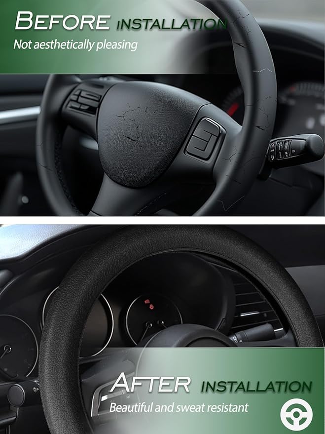 LRITER Car Steering Wheel Cover, Non-Slip Silicone Material, Multiple Color Choices, Universal Auto Parts Steering Wheel Cover, Suitable for Most Cars (Black2PCS)