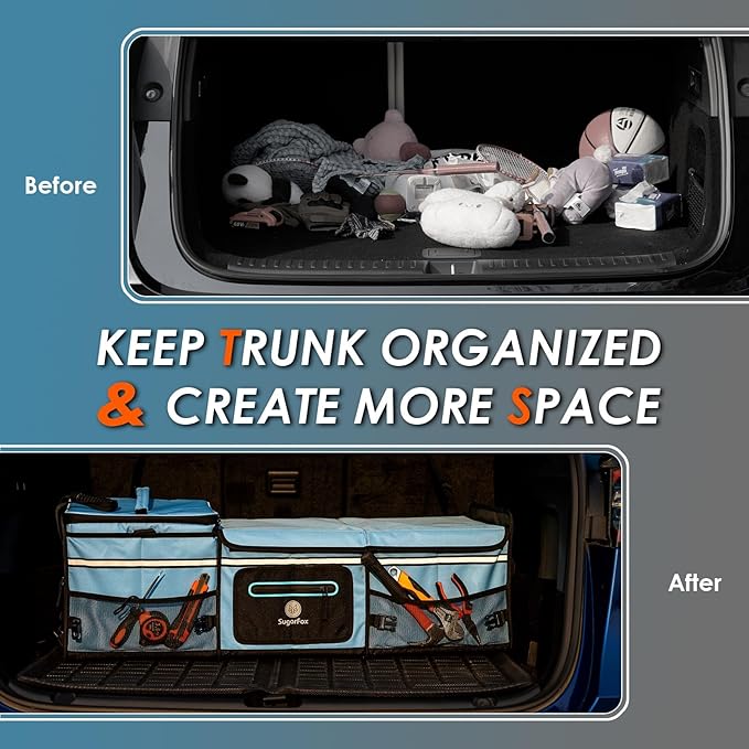 Car Trunk Organizer | 95L, 35"x13.8"x11.8" | 26L Ice Pack Included | Waterproof, Foldable | Gift for Drivers | Trunk Storage for SUV/Cars - Blue-M004