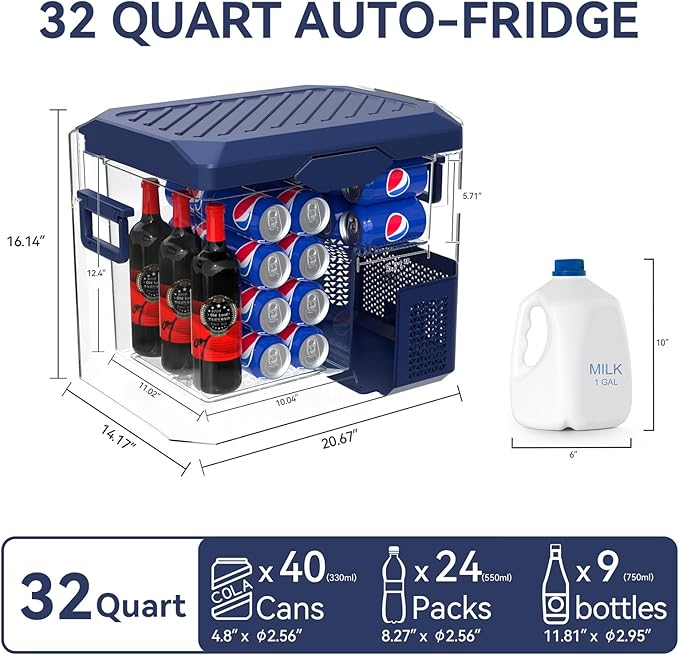 Car Fridge Portable 12V Refrigerator 32 Quart 12 Volt Freezer Compressor Cooler 12V/24V DC 110~240 V AC for Truck Van RV Camper SUV and Home Use