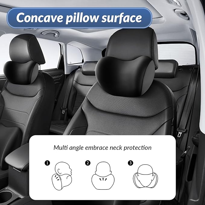 Car Headrest & Lumbar Support Cushion, 2025 New Ergonomic Car Seat Headrest & Lumbar Cushion,Memory Foam & Breathable Removable Cover for Neck Back Pain Relief, Black