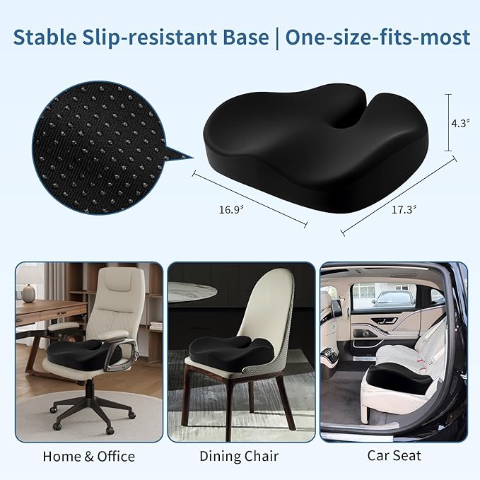 Dense Memory Foam Seat Cushion for Tailbone Pain Relief - Orthopedic Coccyx Support for Hemorrhoid & Sciatica - Fits Wooden/Office Chairs & Home