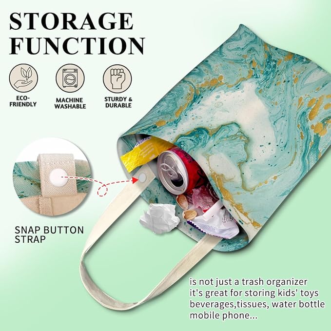 Cute Car Trash Can, Hanging Car Organizer, 5L Green Gold Marble