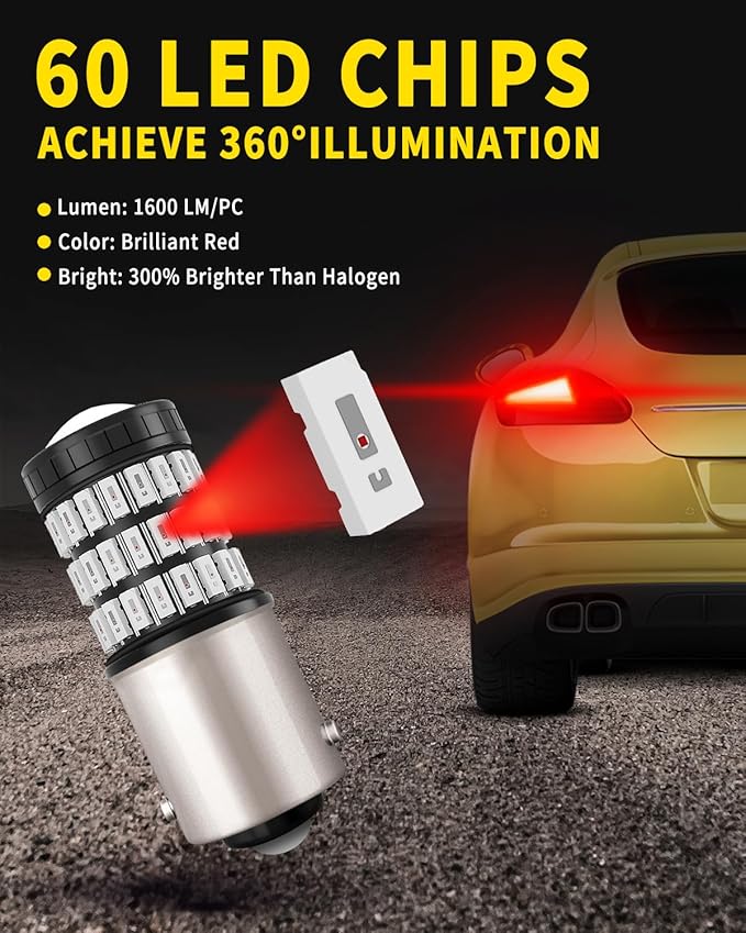 1156 1141 1003 7506 BA15S LED Bulbs Brilliant Red, Super Bright 60 SMD Chips for Car Truck Tail Break Turn Signal Blinker Light(Pack of 2)
