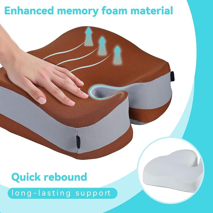 Seat Cushions for Office Chairs Wheelchair Cushion for Long Sitting Back Pain,Memory Foam Seat Car Computer Desk Chair Cushion,Coccyx Cushion for Tailbone Pain Relief Office Chair Butt Pillow Brown