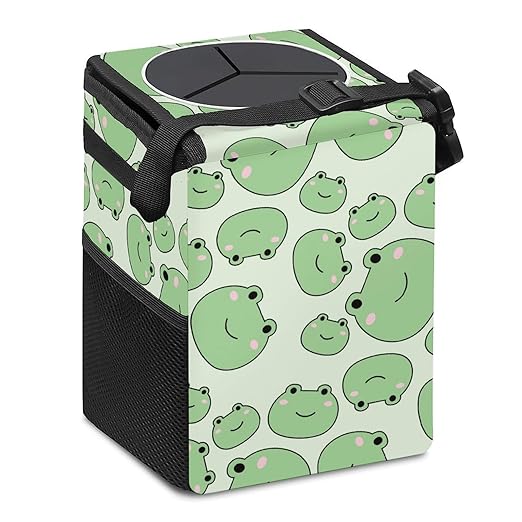 Cute Frog Car Trash Can with Lid Collapsible Reusable Waterproof Car Garage Bag,Automotive Garbage Can,Car Accessories Interior Car Organizer