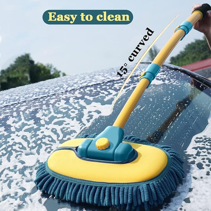 Car Wash Brush with Long Handle,Car Wash Mop Mitt with 1 Replacement Head , Extension Pole Car Brush Cleaning Kit for Cars Trucks