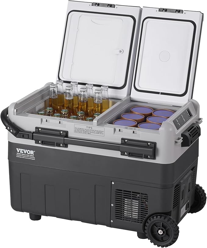 VEVOR Portable Car Refrigerator, 12 Volt Car Refrigerator Fridge, 50Liter(52.8qt) Dual Zone Portable Freezer, -4℉-68℉ Adjustable Temperature, Compressor Cooler for Home, Outdoor, Camping, RV, Car