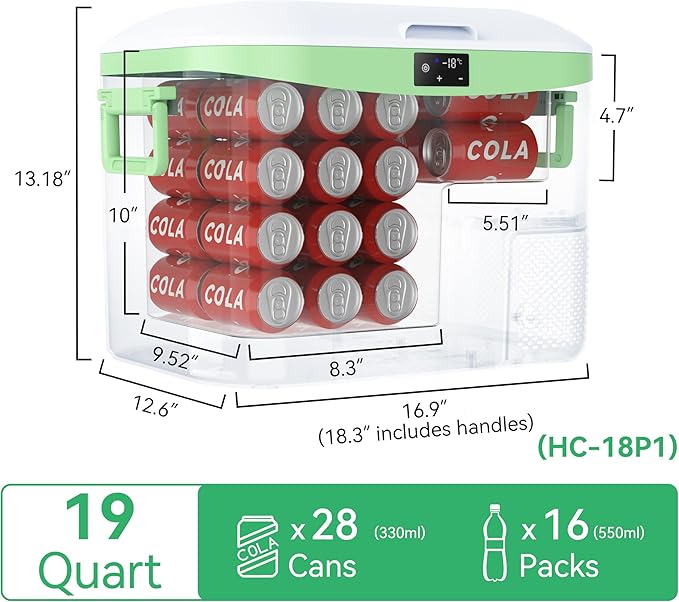 Car Fridge Portable 12V Refrigerator 19 Quart (18 Liter) 12 Volt Freezer Compressor Cooler 12V/24V DC 110~240 V AC for Truck Van RV Camper SUV and Home Use -18℃~+15℃
