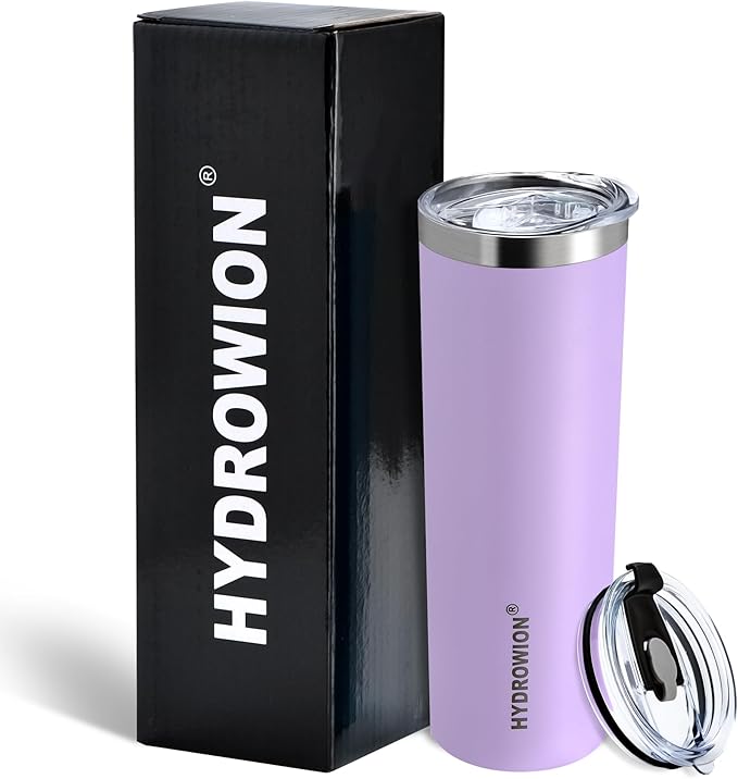 HYDROWION Triple-Insulated Tumblers - Stainless Steel with Lid and Straw, 20 oz Water Bottle, Stainless Steel Cups, Coffee Travel Mug for Home & Office Lavender