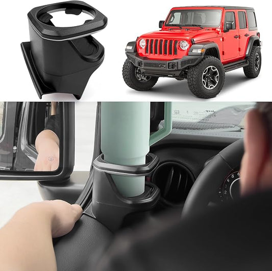 Cup Holder Fit for 2018-2024 Jeep Wrangler JL JLU 4XE/Gladiator JT Accessories, Door Cup Holders for Jeep Gladiator 2020-2024&Jeep Wrangler 2018-2024(Front Row, Left)