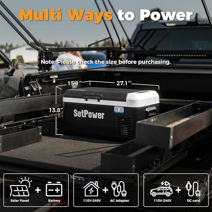 Setpower PT30 12V Refrigerator Dual Zone 32 Quart Car Refrigerator 12V Portable Fridge Electric Cooler for Vehicles SUV Van RV Truck Car Camping Road Travel