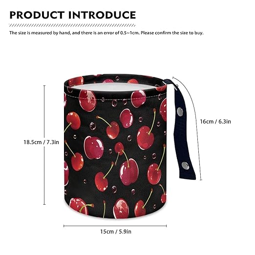 Cute Cherry Car Garbage Bin Collapsible Hanging Portable Waterproof Waste Basket Car Accessories Interior for Car SUV Trucks